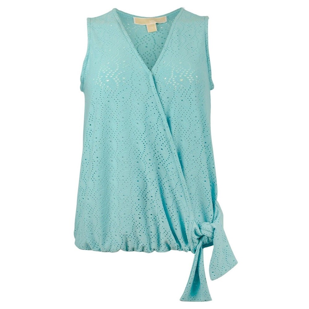 Michael Kors Women's Paisley Eyelet Wrap Sleeveless Top Blouse Small Turquoise - Picture 1 of 4